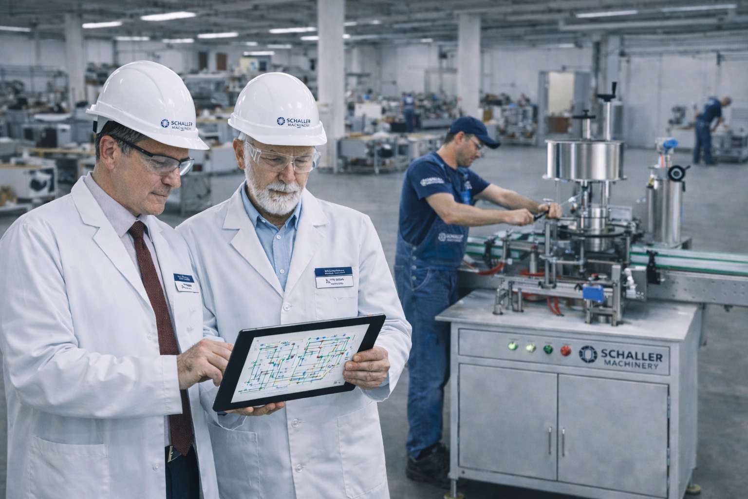 Manufacturing team in machine workshop